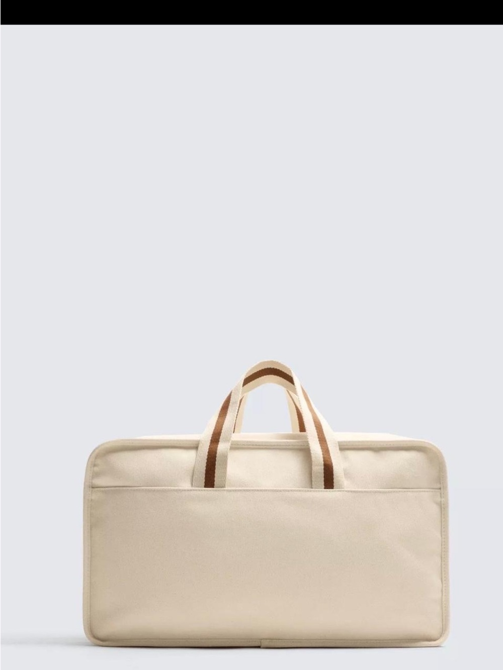 Zara Cream Canvas Duffel with Brown-Striped Handles